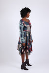 225743 Lace-Up Denim Plaid Patchwork Dress