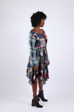 225743 Lace-Up Denim Plaid Patchwork Dress