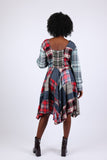 225743 Lace-Up Denim Plaid Patchwork Dress
