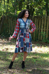 225744 Plaid Denim Patchwork Dress (Country Fair)