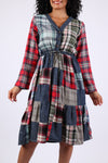 225744 Plaid Denim Patchwork Dress (Country Fair)