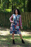 225744 Plaid Denim Patchwork Dress (Country Fair)