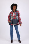 225745 Denim Plaid Pullover Hoodie Jacket