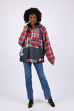 225745 Denim Plaid Pullover Hoodie Jacket
