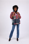 225745 Denim Plaid Pullover Hoodie Jacket