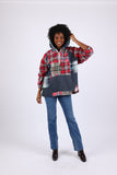 225745 Denim Plaid Pullover Hoodie Jacket