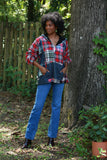 225745 Denim Plaid Pullover Hoodie Jacket