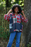 225745 Denim Plaid Pullover Hoodie Jacket