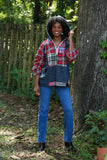 225745 Denim Plaid Pullover Hoodie Jacket
