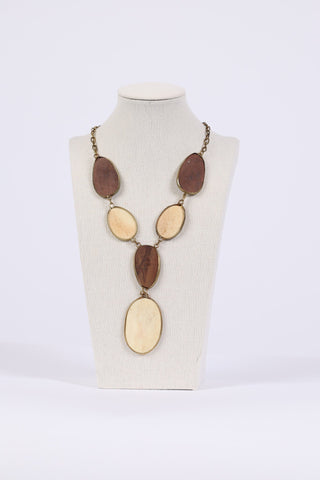 225801 Gypsy Grove: White and Brown Wooden Necklace