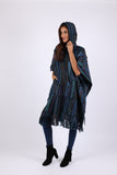 225900 Baja Blue Hippie Poncho: Hooded with Tassels