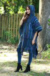 225900 Baja Blue Hippie Poncho: Hooded with Tassels