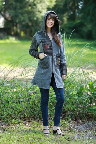 225902 Hippie Wanderer Jacket: Patchwork in Dove Gray