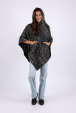 225903 Charcoal Patchwork Poncho: Hippie Style in Baja Prints