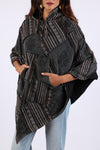 225903 Charcoal Patchwork Poncho: Hippie Style in Baja Prints