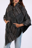 225903 Charcoal Patchwork Poncho: Hippie Style in Baja Prints