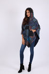 225904 Monsoon Blue Patchwork Poncho: Hippie Baja Style