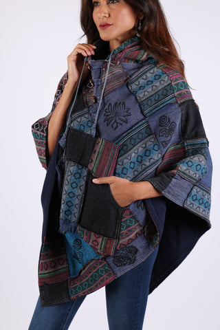 225904 Monsoon Blue Patchwork Poncho: Hippie Baja Style