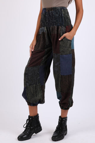 225907 Patchwork Hippie Harem Pants with High Waist