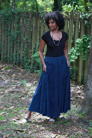 225909 Hippie Maxi Skirt: Flowy in Stonewash Blue