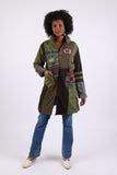 225911 Olive Green & Black Hippie Jacket: Bohemian Patchwork