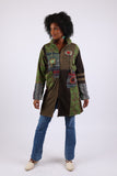 225911 Olive Green & Black Hippie Jacket: Bohemian Patchwork