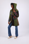 225911 Olive Green & Black Hippie Jacket: Bohemian Patchwork