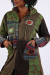 225911 Olive Green & Black Hippie Jacket: Bohemian Patchwork