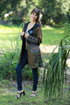 225911 Olive Green & Black Hippie Jacket: Bohemian Patchwork