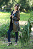 225911 Olive Green & Black Hippie Jacket: Bohemian Patchwork