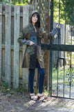225911 Olive Green & Black Hippie Jacket: Bohemian Patchwork