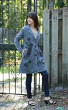 225912 Retro Razor Cut Coat in Soft Gray with Embroidery