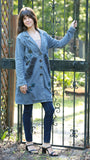 225912 Retro Razor Cut Coat in Soft Gray with Embroidery