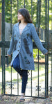 225912 Retro Razor Cut Coat in Soft Gray with Embroidery