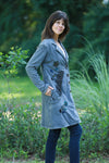 225912 Retro Razor Cut Coat in Soft Gray with Embroidery