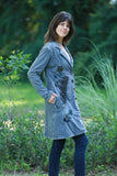 225912 Retro Razor Cut Coat in Soft Gray with Embroidery