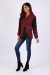 225918 Ruby Maroon Hippie Jacket: Bohemian Patchwork