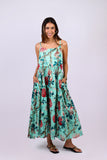 226002 Turquoise Floral Cotton Spaghetti-Strap Sundress