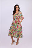 226003 Tropical Peacock Print Summer Dress: Cotton