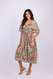 226003 Tropical Peacock Print Summer Dress: Cotton