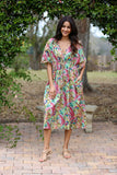 226003 Tropical Peacock Print Summer Dress: Cotton