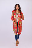 226004 Red Floral Cotton Kimono Robe with Belt
