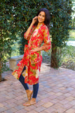 226004 Red Floral Cotton Kimono Robe with Belt