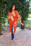 226004 Red Floral Cotton Kimono Robe with Belt