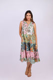 226006 Sleeveless Midi Dress in Cotton Patchwork
