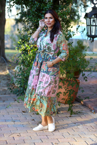 226007 3/4 Sleeve Shirt Dress in Cotton Patchwork 226007 3/4 Sleeve Shirt Dress in Cotton Patchwork