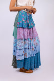 226016 XXL Sage & Sky Patchwork Tiered Ruffel Skirt