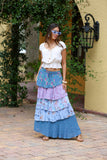226016 XXL Sage & Sky Patchwork Tiered Ruffel Skirt