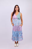 226019 XXL Sage & Sky Patchwork V-Neck Maxi Dress