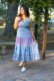 226019 XXL Sage & Sky Patchwork V-Neck Maxi Dress